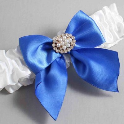 White and Royal Blue Satin Wedding Garter / White and Blue Wedding Garters / Wedding Garter / Custom Wedding Garter / Bridal Garter / Prom Garter / Linda Joyce Couture / Personalized Garter / Personalized Wedding Garter / Personalized Prom Garter