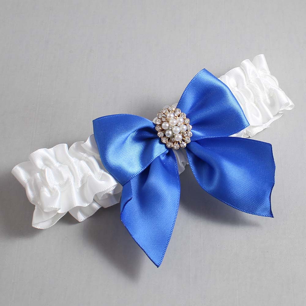 White and Royal Blue Satin Wedding Garter / White and Blue Wedding Garters / Wedding Garter / Custom Wedding Garter / Bridal Garter / Prom Garter / Linda Joyce Couture / Personalized Garter / Personalized Wedding Garter / Personalized Prom Garter