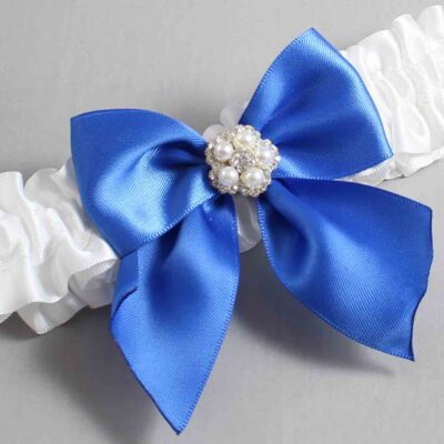 White and Royal Blue Satin Wedding Garter / White and Blue Wedding Garters / Wedding Garter / Custom Wedding Garter / Bridal Garter / Prom Garter / Linda Joyce Couture / Personalized Garter / Personalized Wedding Garter / Personalized Prom Garter
