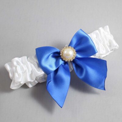 White and Royal Blue Satin Wedding Garter / White and Blue Wedding Garters / Wedding Garter / Custom Wedding Garter / Bridal Garter / Prom Garter / Linda Joyce Couture / Personalized Garter / Personalized Wedding Garter / Personalized Prom Garter