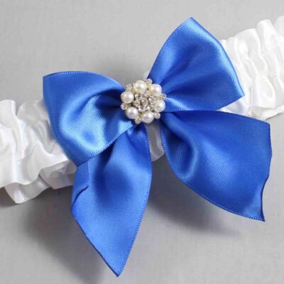 White and Royal Blue Satin Wedding Garter / White and Blue Wedding Garters / Wedding Garter / Custom Wedding Garter / Bridal Garter / Prom Garter / Linda Joyce Couture / Personalized Garter / Personalized Wedding Garter / Personalized Prom Garter