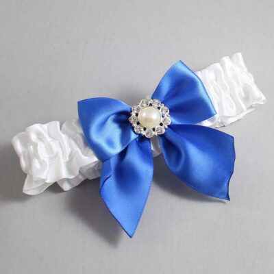 White and Royal Blue Satin Wedding Garter / White and Blue Wedding Garters / Wedding Garter / Custom Wedding Garter / Bridal Garter / Prom Garter / Linda Joyce Couture / Personalized Garter / Personalized Wedding Garter / Personalized Prom Garter