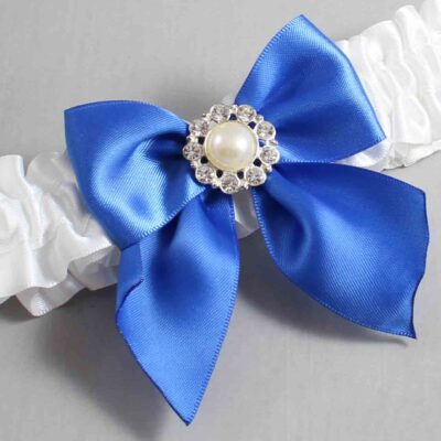 White and Royal Blue Satin Wedding Garter / White and Blue Wedding Garters / Wedding Garter / Custom Wedding Garter / Bridal Garter / Prom Garter / Linda Joyce Couture / Personalized Garter / Personalized Wedding Garter / Personalized Prom Garter