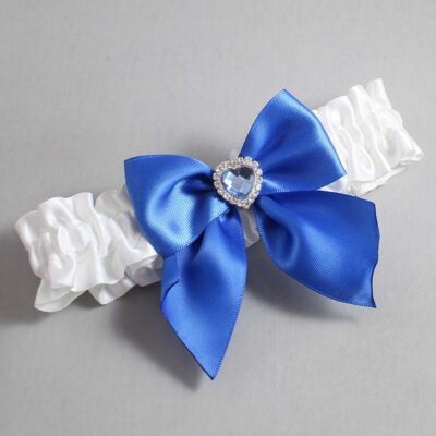 White and Royal Blue Satin Wedding Garter / White and Blue Wedding Garters / Wedding Garter / Custom Wedding Garter / Bridal Garter / Prom Garter / Linda Joyce Couture / Personalized Garter / Personalized Wedding Garter / Personalized Prom Garter