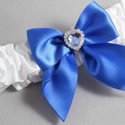 White and Royal Blue Satin Wedding Garter / White and Blue Wedding Garters / Wedding Garter / Custom Wedding Garter / Bridal Garter / Prom Garter / Linda Joyce Couture / Personalized Garter / Personalized Wedding Garter / Personalized Prom Garter