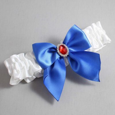 White and Royal Blue Satin Wedding Garter / White and Blue Wedding Garters / Wedding Garter / Custom Wedding Garter / Bridal Garter / Prom Garter / Linda Joyce Couture / Personalized Garter / Personalized Wedding Garter / Personalized Prom Garter