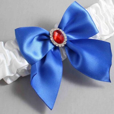 White and Royal Blue Satin Wedding Garter / White and Blue Wedding Garters / Wedding Garter / Custom Wedding Garter / Bridal Garter / Prom Garter / Linda Joyce Couture / Personalized Garter / Personalized Wedding Garter / Personalized Prom Garter