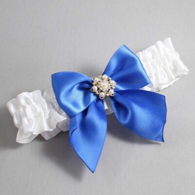 White and Royal Blue Satin Wedding Garter / White and Blue Wedding Garters / Wedding Garter / Custom Wedding Garter / Bridal Garter / Prom Garter / Linda Joyce Couture / Personalized Garter / Personalized Wedding Garter / Personalized Prom Garter