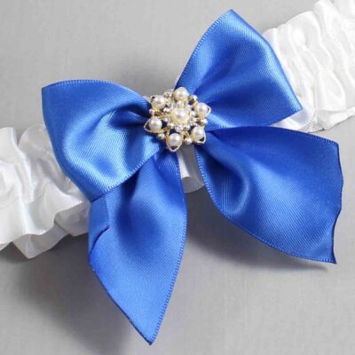 White and Royal Blue Satin Wedding Garter / White and Blue Wedding Garters / Wedding Garter / Custom Wedding Garter / Bridal Garter / Prom Garter / Linda Joyce Couture / Personalized Garter / Personalized Wedding Garter / Personalized Prom Garter