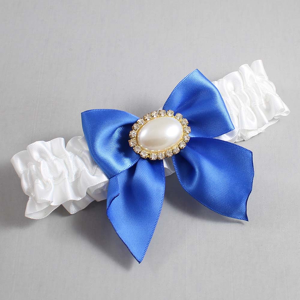 White and Royal Blue Satin Wedding Garter / White and Blue Wedding Garters / Wedding Garter / Custom Wedding Garter / Bridal Garter / Prom Garter / Linda Joyce Couture / Personalized Garter / Personalized Wedding Garter / Personalized Prom Garter