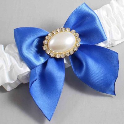 White and Royal Blue Satin Wedding Garter / White and Blue Wedding Garters / Wedding Garter / Custom Wedding Garter / Bridal Garter / Prom Garter / Linda Joyce Couture / Personalized Garter / Personalized Wedding Garter / Personalized Prom Garter