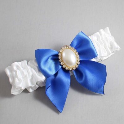 White and Royal Blue Satin Wedding Garter / White and Blue Wedding Garters / Wedding Garter / Custom Wedding Garter / Bridal Garter / Prom Garter / Linda Joyce Couture / Personalized Garter / Personalized Wedding Garter / Personalized Prom Garter