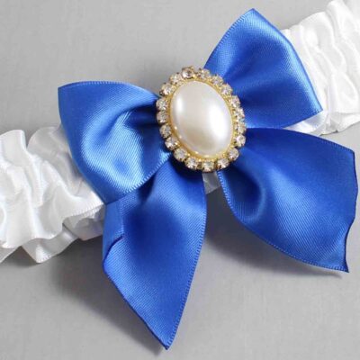 White and Royal Blue Satin Wedding Garter / White and Blue Wedding Garters / Wedding Garter / Custom Wedding Garter / Bridal Garter / Prom Garter / Linda Joyce Couture / Personalized Garter / Personalized Wedding Garter / Personalized Prom Garter