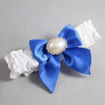 White and Royal Blue Satin Wedding Garter / White and Blue Wedding Garters / Wedding Garter / Custom Wedding Garter / Bridal Garter / Prom Garter / Linda Joyce Couture / Personalized Garter / Personalized Wedding Garter / Personalized Prom Garter