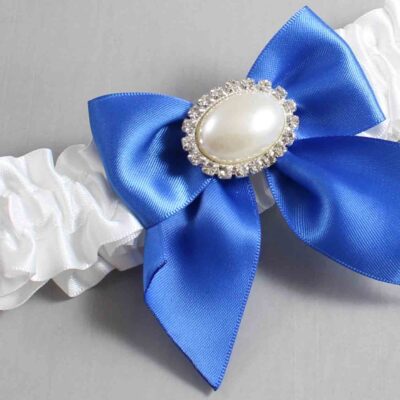White and Royal Blue Satin Wedding Garter / White and Blue Wedding Garters / Wedding Garter / Custom Wedding Garter / Bridal Garter / Prom Garter / Linda Joyce Couture / Personalized Garter / Personalized Wedding Garter / Personalized Prom Garter
