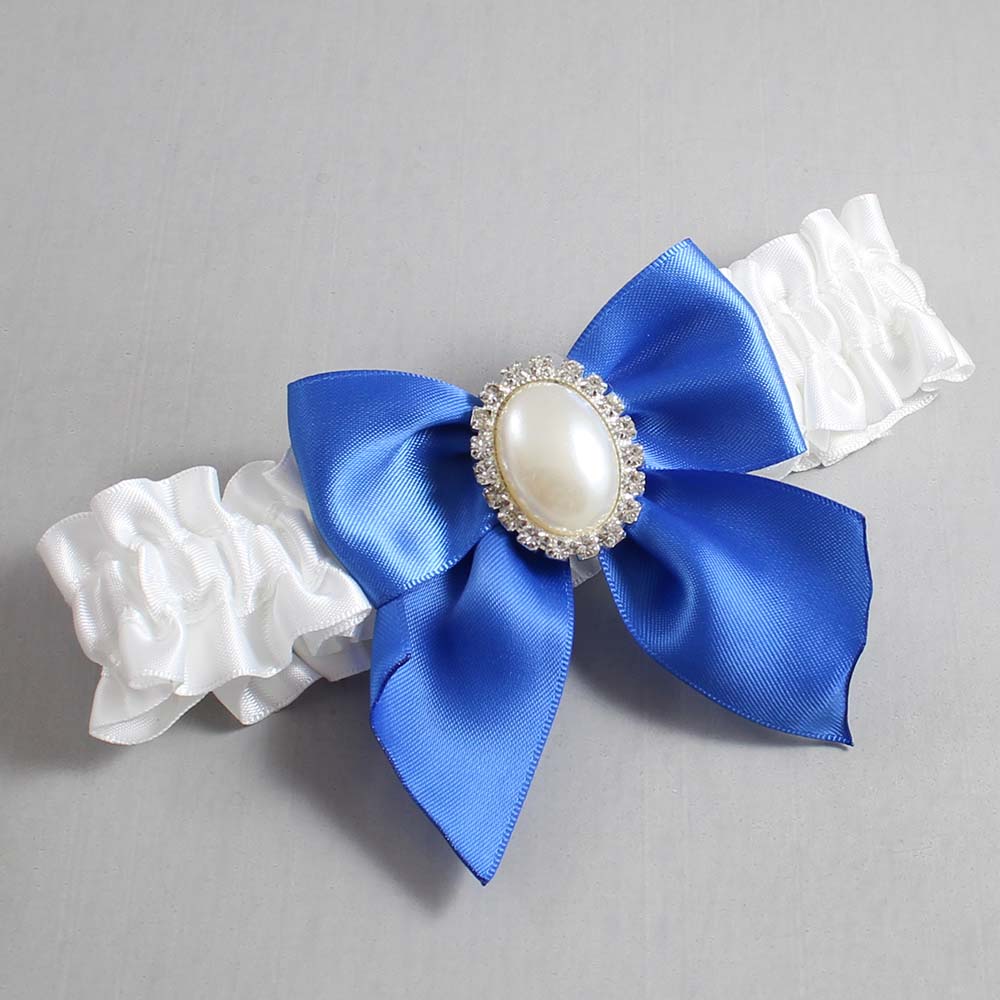 White and Royal Blue Satin Wedding Garter / White and Blue Wedding Garters / Wedding Garter / Custom Wedding Garter / Bridal Garter / Prom Garter / Linda Joyce Couture / Personalized Garter / Personalized Wedding Garter / Personalized Prom Garter