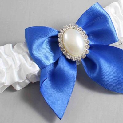 White and Royal Blue Satin Wedding Garter / White and Blue Wedding Garters / Wedding Garter / Custom Wedding Garter / Bridal Garter / Prom Garter / Linda Joyce Couture / Personalized Garter / Personalized Wedding Garter / Personalized Prom Garter