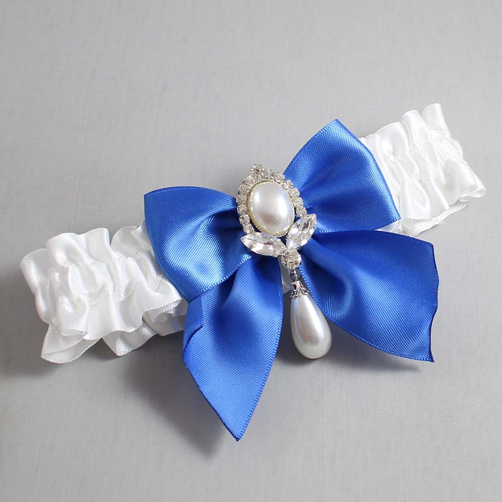 White and Royal Blue Satin Wedding Garter / White and Blue Wedding Garters / Wedding Garter / Custom Wedding Garter / Bridal Garter / Prom Garter / Linda Joyce Couture / Personalized Garter / Personalized Wedding Garter / Personalized Prom Garter