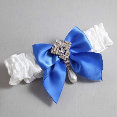 White and Royal Blue Satin Wedding Garter / White and Blue Wedding Garters / Wedding Garter / Custom Wedding Garter / Bridal Garter / Prom Garter / Linda Joyce Couture / Personalized Garter / Personalized Wedding Garter / Personalized Prom Garter