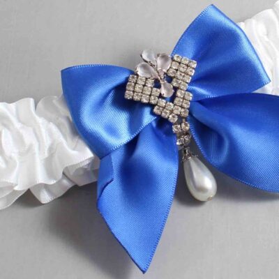 White and Royal Blue Satin Wedding Garter / White and Blue Wedding Garters / Wedding Garter / Custom Wedding Garter / Bridal Garter / Prom Garter / Linda Joyce Couture / Personalized Garter / Personalized Wedding Garter / Personalized Prom Garter