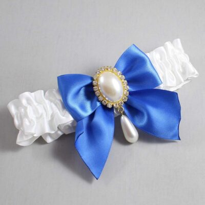 White and Royal Blue Satin Wedding Garter / White and Blue Wedding Garters / Wedding Garter / Custom Wedding Garter / Bridal Garter / Prom Garter / Linda Joyce Couture / Personalized Garter / Personalized Wedding Garter / Personalized Prom Garter