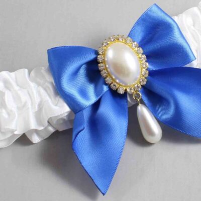 White and Royal Blue Satin Wedding Garter / White and Blue Wedding Garters / Wedding Garter / Custom Wedding Garter / Bridal Garter / Prom Garter / Linda Joyce Couture / Personalized Garter / Personalized Wedding Garter / Personalized Prom Garter