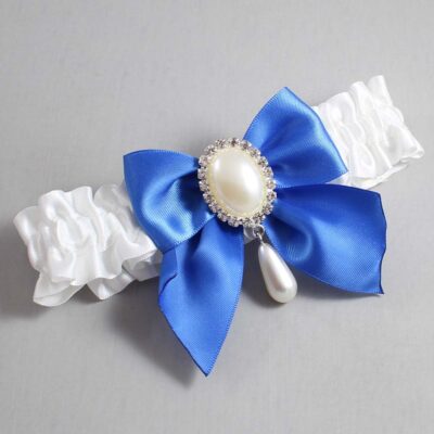 White and Royal Blue Satin Wedding Garter / White and Blue Wedding Garters / Wedding Garter / Custom Wedding Garter / Bridal Garter / Prom Garter / Linda Joyce Couture / Personalized Garter / Personalized Wedding Garter / Personalized Prom Garter