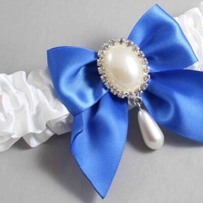 White and Royal Blue Satin Wedding Garter / White and Blue Wedding Garters / Wedding Garter / Custom Wedding Garter / Bridal Garter / Prom Garter / Linda Joyce Couture / Personalized Garter / Personalized Wedding Garter / Personalized Prom Garter