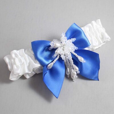 White and Royal Blue Satin Wedding Garter / White and Blue Wedding Garters / Wedding Garter / Custom Wedding Garter / Bridal Garter / Prom Garter / Linda Joyce Couture / Personalized Garter / Personalized Wedding Garter / Personalized Prom Garter
