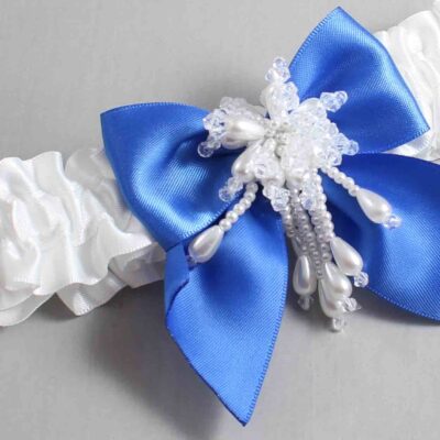 White and Royal Blue Satin Wedding Garter / White and Blue Wedding Garters / Wedding Garter / Custom Wedding Garter / Bridal Garter / Prom Garter / Linda Joyce Couture / Personalized Garter / Personalized Wedding Garter / Personalized Prom Garter