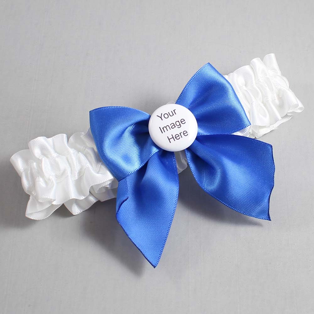 White and Royal Blue Satin Wedding Garter / White and Blue Wedding Garters / Wedding Garter / Custom Wedding Garter / Bridal Garter / Prom Garter / Linda Joyce Couture / Personalized Garter / Personalized Wedding Garter / Personalized Prom Garter