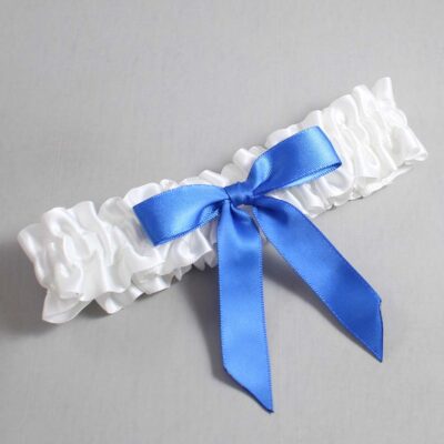 White and Royal Blue Satin Wedding Garter / White Wedding Garters / Wedding Garter / Custom Wedding Garter / Bridal Garter / Prom Garter / Linda Joyce Couture / Personalized Garter / Personalized Wedding Garter / Personalized Prom Garter