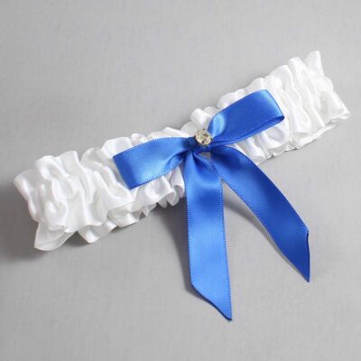 White and Royal Blue Satin Wedding Garter / White Wedding Garters / Wedding Garter / Custom Wedding Garter / Bridal Garter / Prom Garter / Linda Joyce Couture / Personalized Garter / Personalized Wedding Garter / Personalized Prom Garter