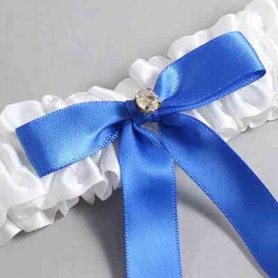 White and Royal Blue Satin Wedding Garter / White Wedding Garters / Wedding Garter / Custom Wedding Garter / Bridal Garter / Prom Garter / Linda Joyce Couture / Personalized Garter / Personalized Wedding Garter / Personalized Prom Garter