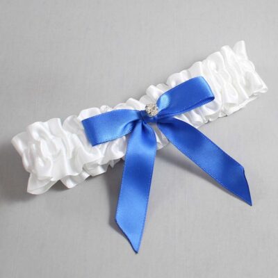 White and Royal Blue Satin Wedding Garter / White Wedding Garters / Wedding Garter / Custom Wedding Garter / Bridal Garter / Prom Garter / Linda Joyce Couture / Personalized Garter / Personalized Wedding Garter / Personalized Prom Garter