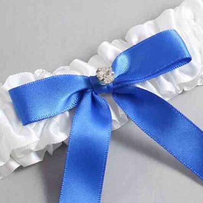 White and Royal Blue Satin Wedding Garter / White Wedding Garters / Wedding Garter / Custom Wedding Garter / Bridal Garter / Prom Garter / Linda Joyce Couture / Personalized Garter / Personalized Wedding Garter / Personalized Prom Garter