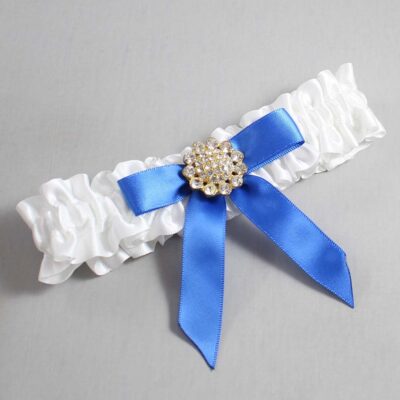White and Royal Blue Satin Wedding Garter / White Wedding Garters / Wedding Garter / Custom Wedding Garter / Bridal Garter / Prom Garter / Linda Joyce Couture / Personalized Garter / Personalized Wedding Garter / Personalized Prom Garter