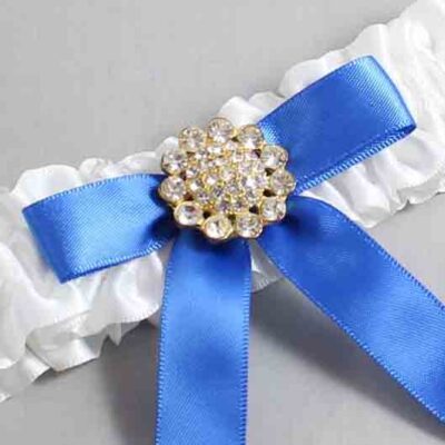 White and Royal Blue Satin Wedding Garter / White Wedding Garters / Wedding Garter / Custom Wedding Garter / Bridal Garter / Prom Garter / Linda Joyce Couture / Personalized Garter / Personalized Wedding Garter / Personalized Prom Garter