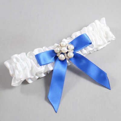 White and Royal Blue Satin Wedding Garter / White Wedding Garters / Wedding Garter / Custom Wedding Garter / Bridal Garter / Prom Garter / Linda Joyce Couture / Personalized Garter / Personalized Wedding Garter / Personalized Prom Garter