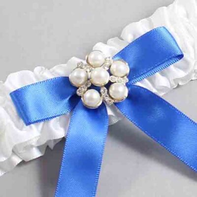 White and Royal Blue Satin Wedding Garter / White Wedding Garters / Wedding Garter / Custom Wedding Garter / Bridal Garter / Prom Garter / Linda Joyce Couture / Personalized Garter / Personalized Wedding Garter / Personalized Prom Garter