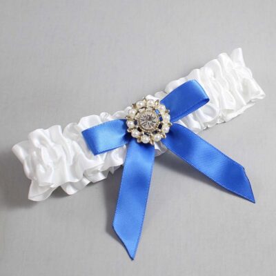 White and Royal Blue Satin Wedding Garter / White Wedding Garters / Wedding Garter / Custom Wedding Garter / Bridal Garter / Prom Garter / Linda Joyce Couture / Personalized Garter / Personalized Wedding Garter / Personalized Prom Garter