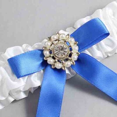 White and Royal Blue Satin Wedding Garter / White Wedding Garters / Wedding Garter / Custom Wedding Garter / Bridal Garter / Prom Garter / Linda Joyce Couture / Personalized Garter / Personalized Wedding Garter / Personalized Prom Garter
