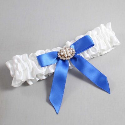 White and Royal Blue Satin Wedding Garter / White Wedding Garters / Wedding Garter / Custom Wedding Garter / Bridal Garter / Prom Garter / Linda Joyce Couture / Personalized Garter / Personalized Wedding Garter / Personalized Prom Garter