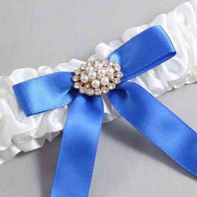 White and Royal Blue Satin Wedding Garter / White Wedding Garters / Wedding Garter / Custom Wedding Garter / Bridal Garter / Prom Garter / Linda Joyce Couture / Personalized Garter / Personalized Wedding Garter / Personalized Prom Garter