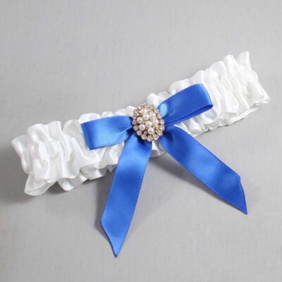 White and Royal Blue Satin Wedding Garter / White Wedding Garters / Wedding Garter / Custom Wedding Garter / Bridal Garter / Prom Garter / Linda Joyce Couture / Personalized Garter / Personalized Wedding Garter / Personalized Prom Garter