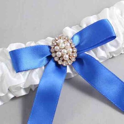 White and Royal Blue Satin Wedding Garter / White Wedding Garters / Wedding Garter / Custom Wedding Garter / Bridal Garter / Prom Garter / Linda Joyce Couture / Personalized Garter / Personalized Wedding Garter / Personalized Prom Garter