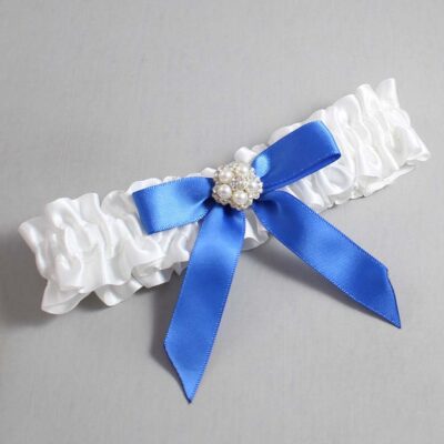 White and Royal Blue Satin Wedding Garter / White Wedding Garters / Wedding Garter / Custom Wedding Garter / Bridal Garter / Prom Garter / Linda Joyce Couture / Personalized Garter / Personalized Wedding Garter / Personalized Prom Garter