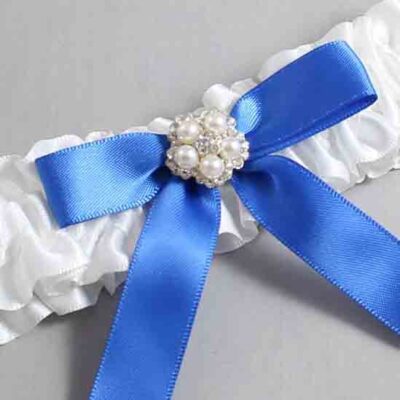 White and Royal Blue Satin Wedding Garter / White Wedding Garters / Wedding Garter / Custom Wedding Garter / Bridal Garter / Prom Garter / Linda Joyce Couture / Personalized Garter / Personalized Wedding Garter / Personalized Prom Garter