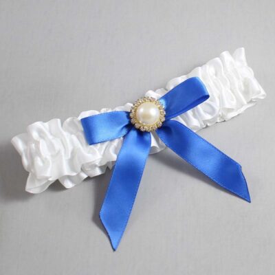 White and Royal Blue Satin Wedding Garter / White Wedding Garters / Wedding Garter / Custom Wedding Garter / Bridal Garter / Prom Garter / Linda Joyce Couture / Personalized Garter / Personalized Wedding Garter / Personalized Prom Garter