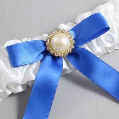 White and Royal Blue Satin Wedding Garter / White Wedding Garters / Wedding Garter / Custom Wedding Garter / Bridal Garter / Prom Garter / Linda Joyce Couture / Personalized Garter / Personalized Wedding Garter / Personalized Prom Garter